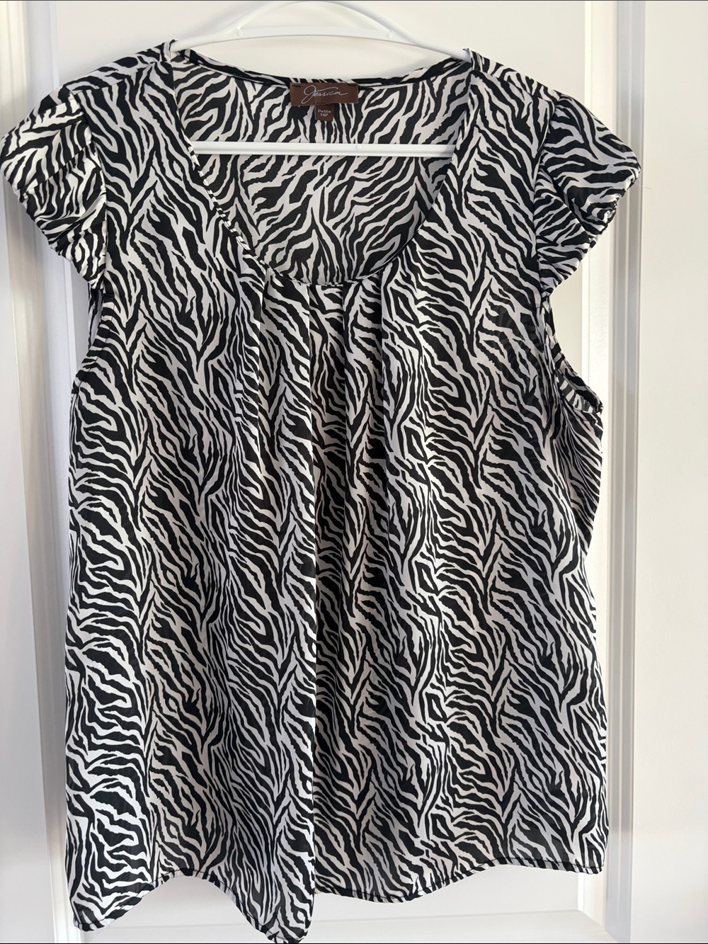 Jessica Black and White Zebra-Print Cap-Sleeve Top A4